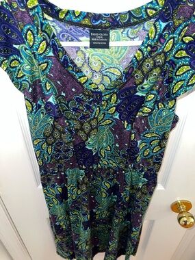 Faded Glory Teal, Purple & Yellow Paisley One-Shoulder Dress! Beautiful